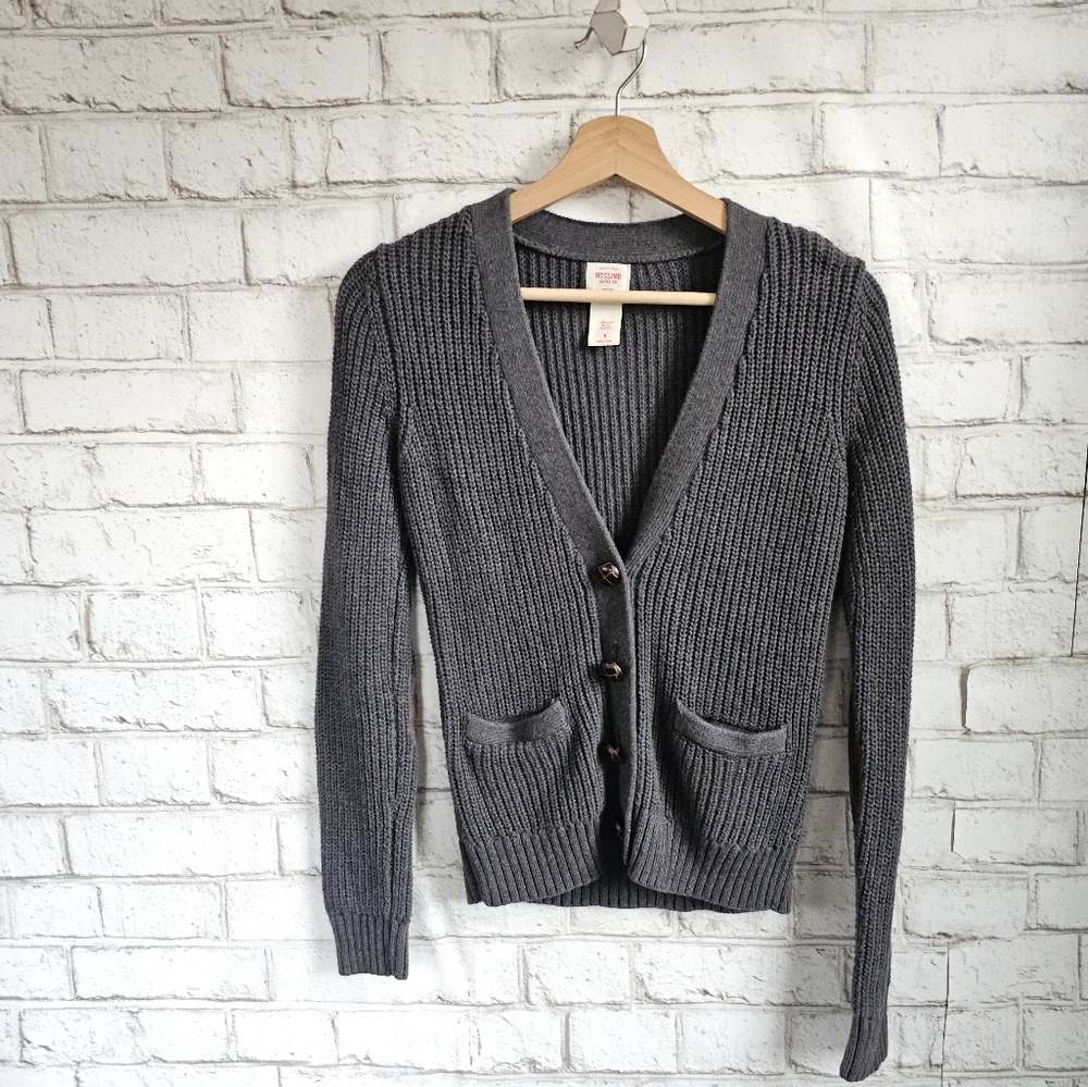 MOSSIMO Gray Cardigan w/ Elbow Patches, S